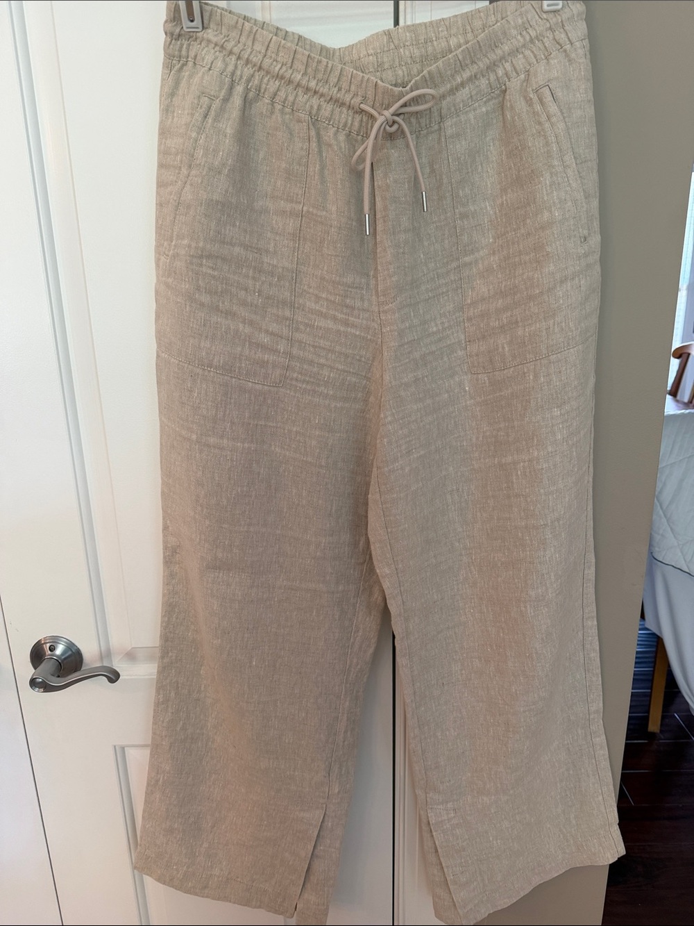 Athleta Retreat Linen High Rise Wide Leg Pants Undyed Natural Beige L